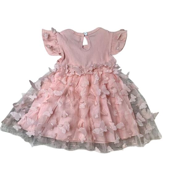 Lovely Pink Ribbed Knit & Sheer‎ Butterfly Appliques Dress 12-18 months Babycore - Picture 3 of 7